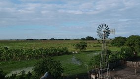 panoramic video of the plain with windmill in colombia hd video
