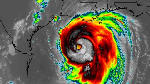 Lake Charles, Louisiana, August 27 2020 Hurricane Laura seen on weather radar and satellite