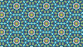 Animation of multicolored hexagons arranged symmetrically, and sliding downwards. Seamless loop. Motion graphics.VJ loops.