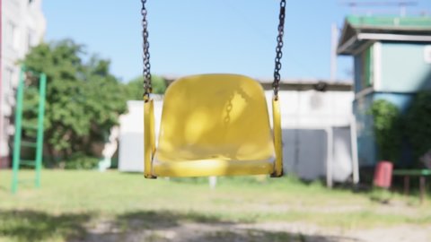 Empty swing on children playground. Playground without anyone. missing children, disappearance, theft.   