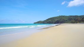 Phuket, Thailand. Summer Beach And Sea. Landscape view of beach sea sand and sky in summer day. Beach space area. At Karon Beach, Phuket, Thailand. 4K UHD. Video Clip
