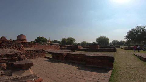 Buddha Vihar Complex and Dhamek Stupa, one of the most famous Buddhist pilgrimage locations located in Sarnath built in 249 BC during the reign of King Ashoka.