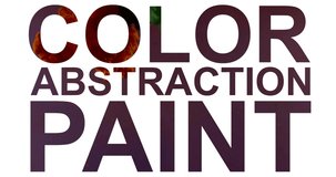 The words color abstract and paint on a white isolated background. Transparent font in paint in slow motion to flow into the water