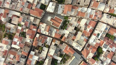 Topdown view of the roofs of European houses on Crete island in Greece