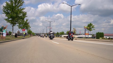 Green bay, wisconsin / USA - August 23rd, 2020: Many motorcyclist that drive harley davidson's participated in Jerry Parins Cruise For Cancer, The Essential Ride.