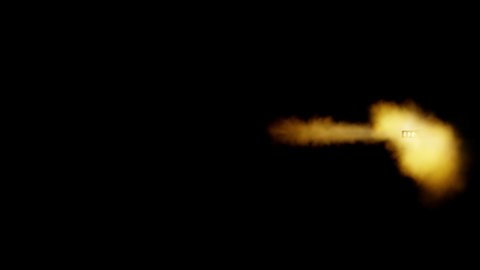 Side view of a ricocheting .338 rifle seen in right of a black background from the Ricochet collection - Muzzle Flash Video Element.
