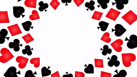 Card suit decoration. Hearts, diamonds, spades and clubs. Playing cards. Online Casino Background. Pop art. Circular motion frame animation.