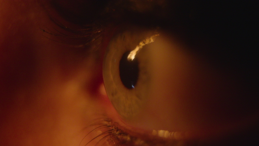 Woman's eye, close-up, fire flame in eye reflection, dark | Shutterstock HD Video #1058162572