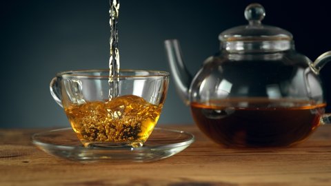Super Slow Motion Shot of Pouring Tea at 1000 fps with Still Life Background.
