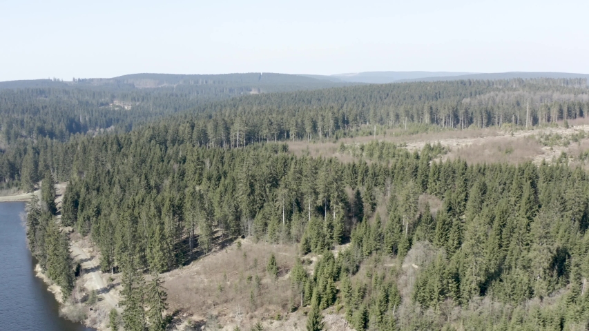 Hiking along beautiful lakes in the Harz national Park in Germany, Europe.