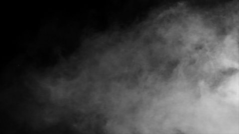 Abstract white smoke in slow motion. Smoke, Cloud of cold fog in light spot background. Light, white, fog, cloud, black background, 4k, ice smoke cloud. Floating fog.	