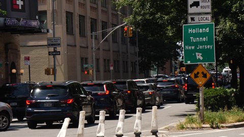 car traffic in front of holland tunnel to go New jersey at Soho NYC NY USA: 07/31/2020