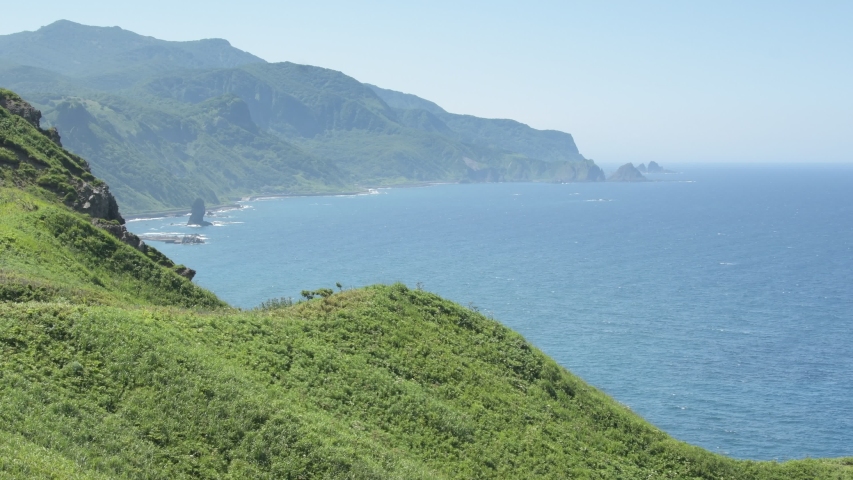 Trail to ocean at Kamui cape, the Shakotan Peninsula in western Hokkaido, Japan.