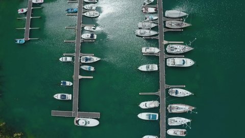 Aerial view of yacht and boats in the port of Sozopol