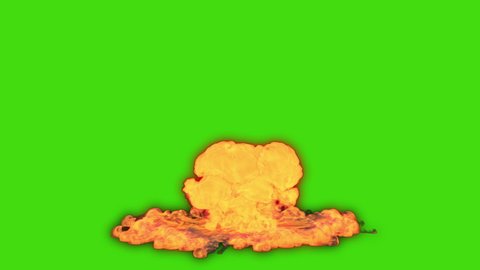 Nuclear Explosion On Green Back Ground. Green Screen Nuclear Explosion. Hydrogen Bomb Blast Green Screen Fottage.