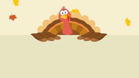 Turkey Bird Cartoon Character Over A Blank Sign. 4K Animation Video Motion Graphics With Background