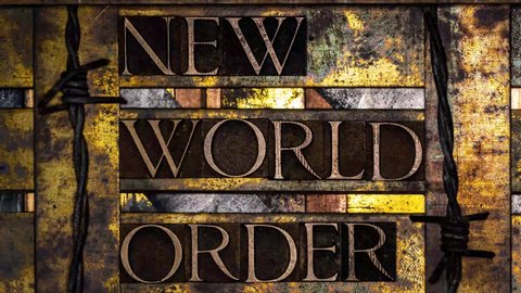 New World Order animated puzzle text formed with real authentic typeset letters on vintage textured silver grunge
copper and gold with transparent background