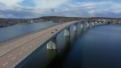 Aerial view of bridge in Sundsvall, Sweden