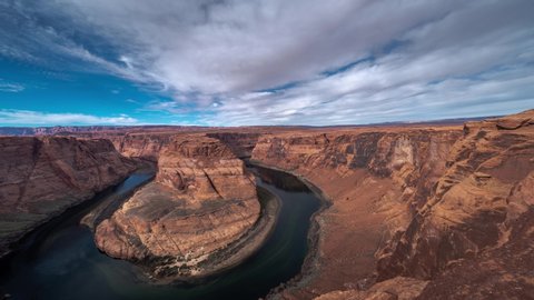 Beautiful panning time lapse of the infamous Horseshoe Bend on the Colorado river and most iconic tourist attraction part of the Grand Canyon in Page Arizona.
