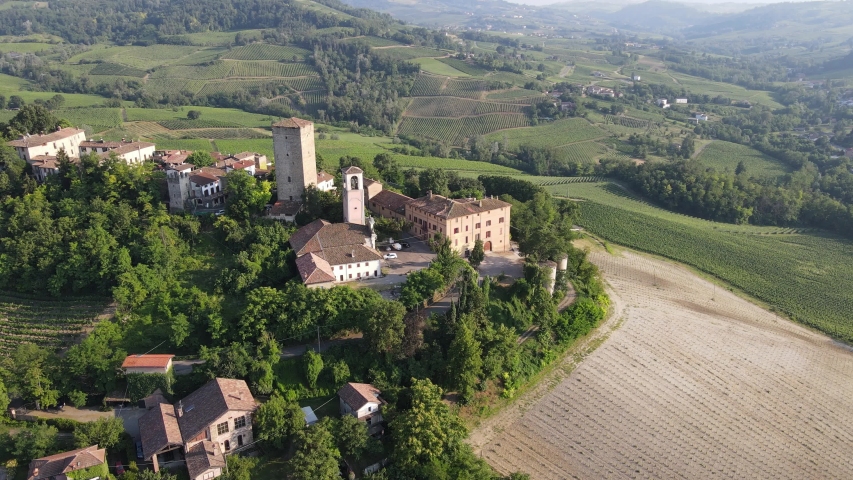 Santa Maria Della Versa (Pavia, Italy): an aerial view of the beautiful hamlet Soriasco and his castle. Royalty-Free Stock Footage #1058217472