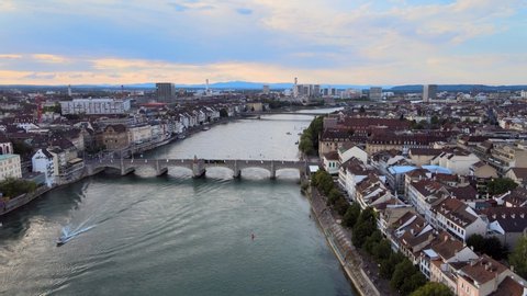 Flight over the city of Basel and River Rhine in Switzerland - travel photography