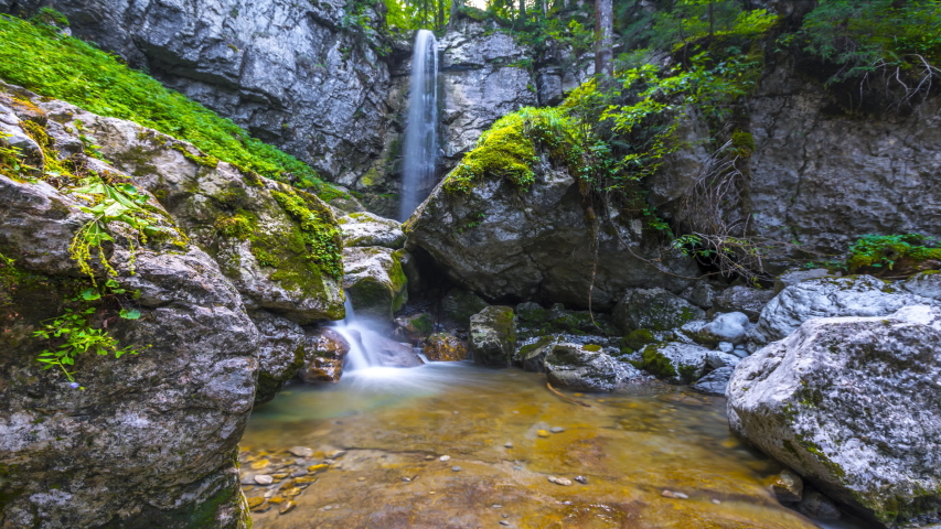 Waterfall nature landscapes motion time lapse video, sibli waterfall germayn bavaria in 4k.