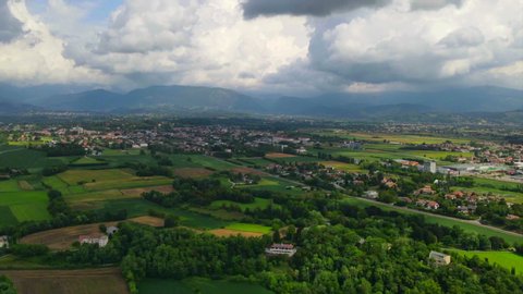 Italian countryside hyperlapse, Friuli Venezia Giulia region, Udine province. Aerial footage timelapse 
