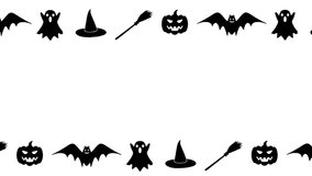 Halloween black icons pattern with blank text space on white loop animation - stock video