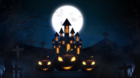 Halloween Background Haunted House Bats Pumpkins Stock Footage Video ...