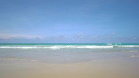 Beautiful sea landscape, Phuket, Thailand. Summer Beach And Sea. Landscape view of beach sea sand and sky in summer day. Beach space area. At Patong Beach, Phuket, Thailand. 4K UHD. Video Clip