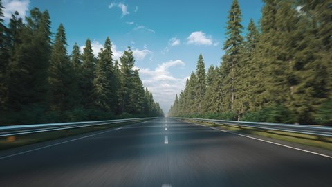 Driving along the road along the forest. POV shot from a camera driving through beautiful empty road. Looped video.  Stock-video
