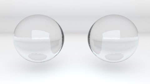 3D rendering abstract background. Computer generated two transparent glass metaballs merge into one