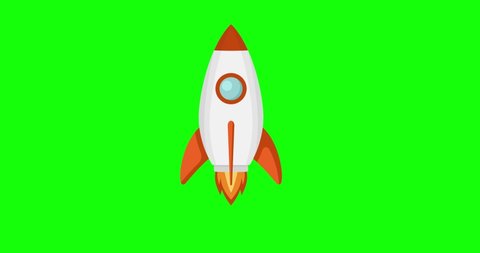 Looped motion animated footage, rocket launch with exhaust, green screen background.  Seamless 4K Stock video. Spaceship taking off, shuttle start up with smoke, rising vehicle, missile flying up