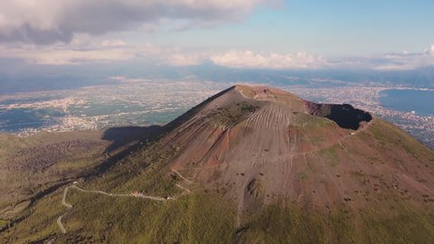 Vesuvius volcano crater next to Naples. Campania region, Italy (aerial photography)