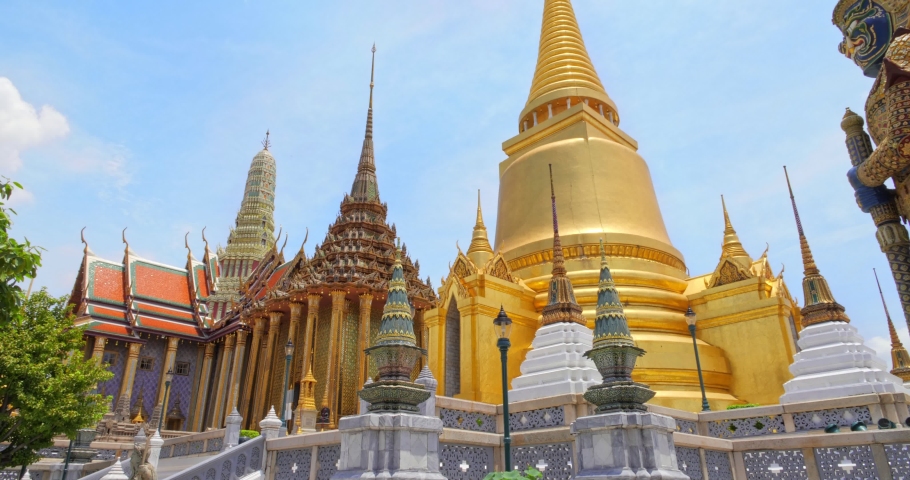 Wat Phra Kaew or Emerald Buddha Temple a tourist famous landmark which relate to religion in Bangkok Thailand. Amazing Thailand travel concept. | Shutterstock HD Video #1058263621