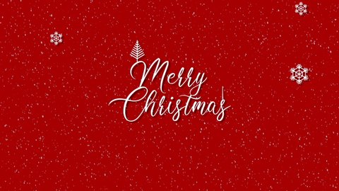 Cute animation of Merry Christmas lettering with christmas tree and snowflakes falling