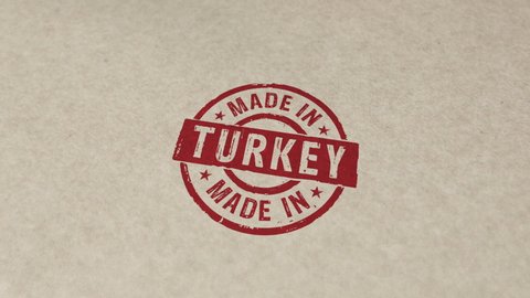 Made in Turkey stamp and hand stamping impact animation. Factory, manufacturing and production country 3D rendered concept.