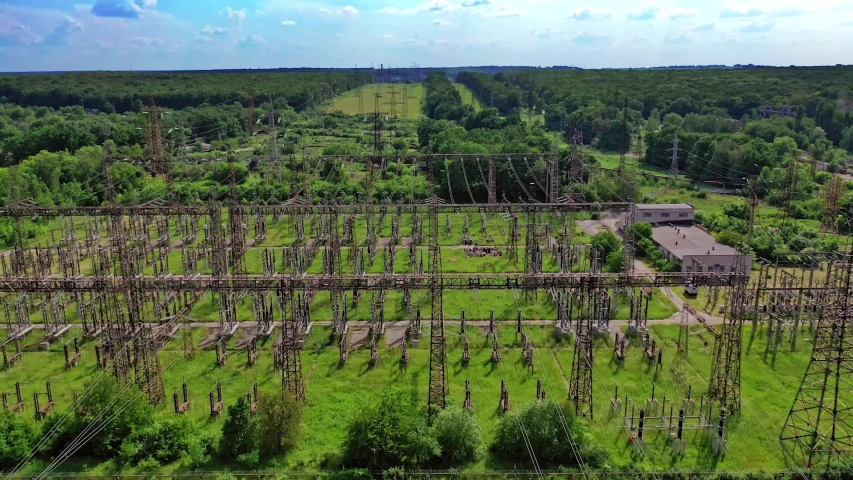 High voltage station. Electric station engineering construction on a plant
