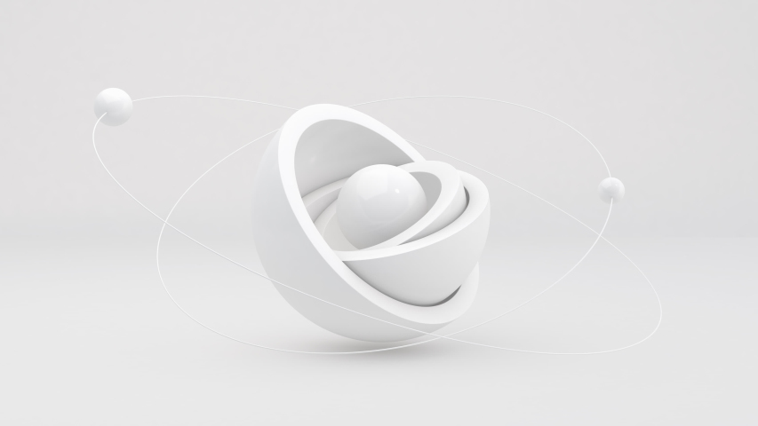 White glossy hemispheres. White background. Monochrome abstract animation, 3d render.