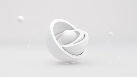 White glossy hemispheres. White background. Monochrome abstract animation, 3d render.