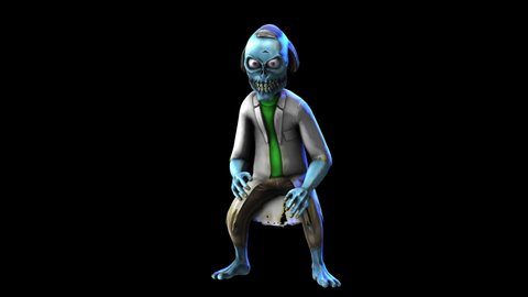 Seamless animation of a standing doctor zombie idle isolated with alpha channel. Funny cartoon character for Halloween background.