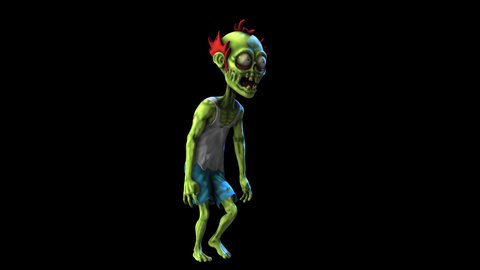 Seamless animation of a walking zombie isolated with alpha channel. Funny cartoon character for Halloween background.