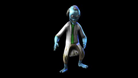 Seamless animation of a walking doctor zombie isolated with alpha channel. Funny cartoon character for Halloween background.