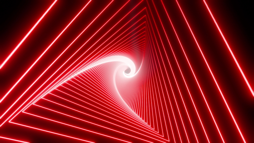 Red neon triangular tunnel moving into the distance, neon geometric background, abstract 3D background with spectral metal glow, long tunnel Royalty-Free Stock Footage #1058303602