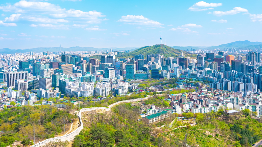 Zoom out,4k,Time lapse day time in Seoul, South Korea. View from inwangsan mountain
 Royalty-Free Stock Footage #1058313766