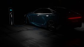 3D Model Detailed Silhouette of Autonomous Car Charging at electric station. Blue Supercar Made of Blue Lines.Charging station for electric cars - Powered by Shutterstock - Get 15% off with code: PIKWIZARD15