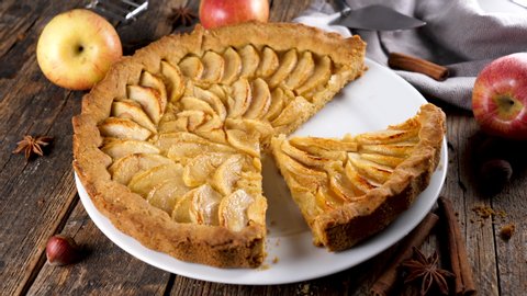 delicious apple pie on wood background-4K