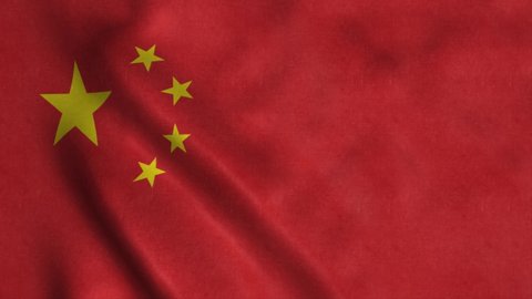 Red Chinese Flag Waving Dramatically. Sign of the People's Republic Of China Country