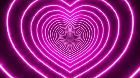 3D Geometric abstract tunnel. Background Futuristic Tunnel-Neon Pink Heart Tunnel