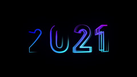 2021 Happy New Year Bright Multicolored Animation Numerals of the New Year Glowing. Colored Neon Light Form Generated Circle and Wave Digits. Isolated Colorful Symbols Shape Date Sign Rays 4K